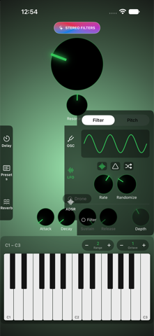 DroneSynth's LFO panel modulating the filter