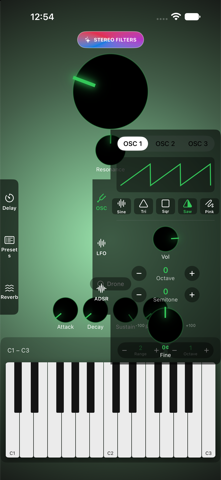 DroneSynth's oscillator panel with waveform selection